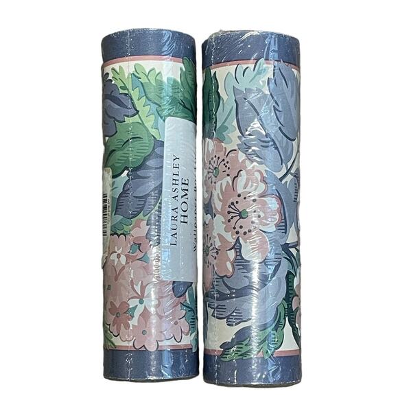Vintage Laura Ashley Home Wallpaper Border‎ Ashbourne Floral Pink Blue 2 Rolls - Picture 2 of 5